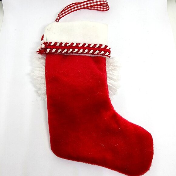 Santa Claus Small Stocking Red White Buttons Ribbon Christmas Holiday Ornament - Picture 4 of 7